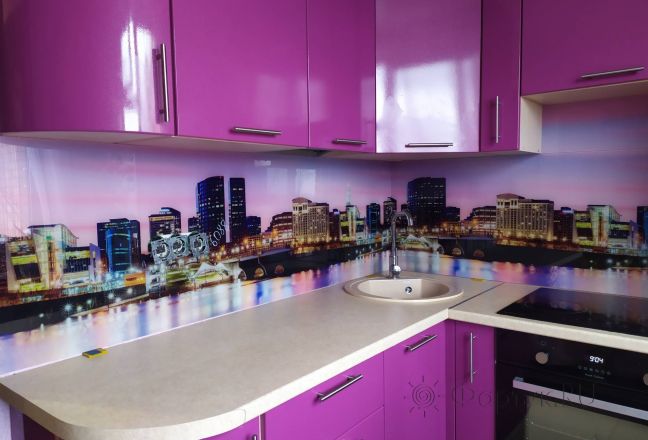 Фартук фото: ночной город, заказ #ИНУТ-6088, Фиолетовая кухня. Изображение 200804