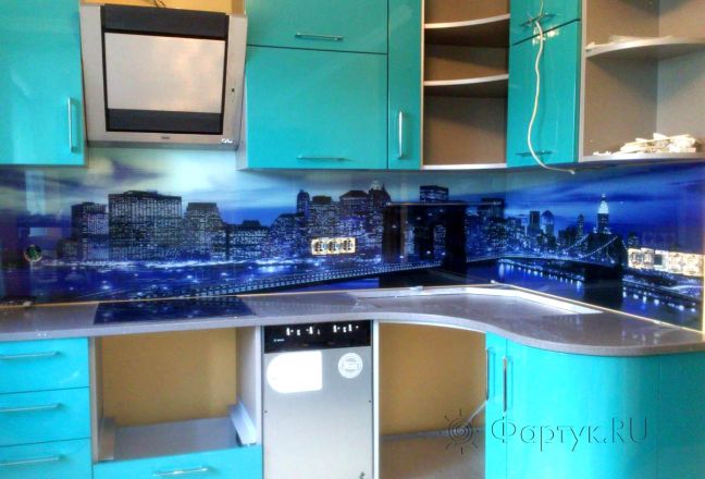 Стеклянная фото панель: ночной город., заказ #SK-704, Синяя кухня. Изображение 110844