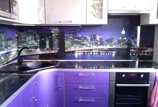 Фартук фото: ночной мост  в фиолетовом цвете., заказ #SK-506, Фиолетовая кухня.