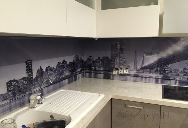 Стеновая панель фото: ночной нью-йорк в серых тонах, заказ #КРУТ-370, Серая кухня. Изображение 181516