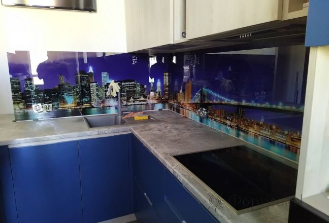 Стеклянная фото панель: нью-йорк , заказ #ИНУТ-5712, Синяя кухня. Изображение 110846