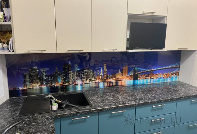 Стеклянная фото панель: нью-йорк, бруклинский мост, заказ #КРУТ-2879, Синяя кухня. Изображение 110846