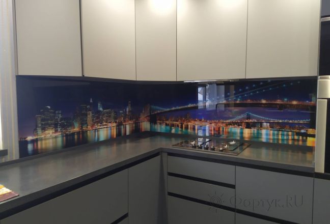Стеновая панель фото: нью-йорк, бруклинский мост, заказ #ИНУТ-11216, Серая кухня. Изображение 110846
