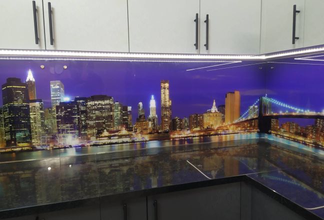 Стеновая панель фото: нью-йорк, бруклинский мост, заказ #ИНУТ-13916, Серая кухня. Изображение 110846
