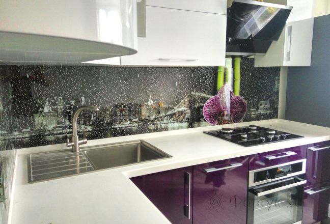 Фартук фото: нью-йорк и орхидея, заказ #РРУТ-55, Фиолетовая кухня. Изображение 147064