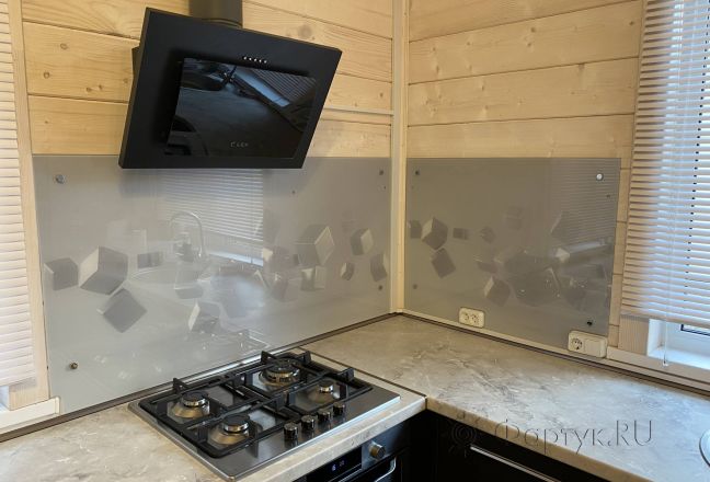 Скинали фото: объемные серые кубики, заказ #КРУТ-2833, Черная кухня. Изображение 244886