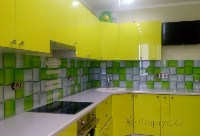 Скинали для кухни фото: объемный рисунок, кубики, заказ #ИНУТ-1143, Желтая кухня. Изображение 99434