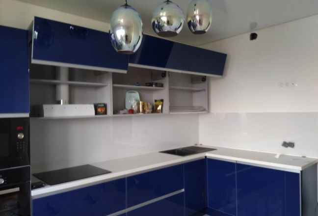 Стеклянная фото панель: однотонный цвет, заказ #ИНУТ-4189, Синяя кухня.
