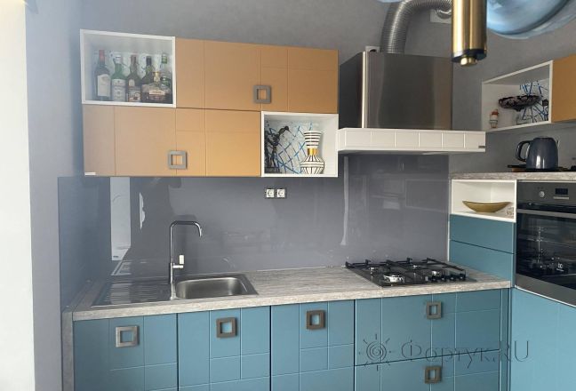 Стеклянная фото панель: однотонный цвет, заказ #КРУТ-2910, Синяя кухня.