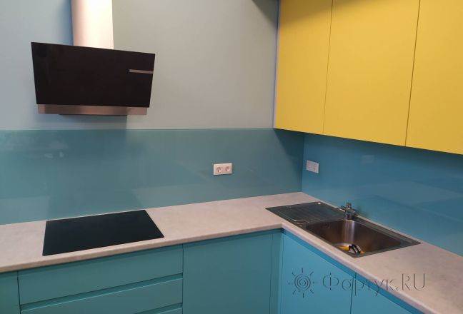 Стеклянная фото панель: однотонный цвет, заказ #ИНУТ-11517, Синяя кухня.