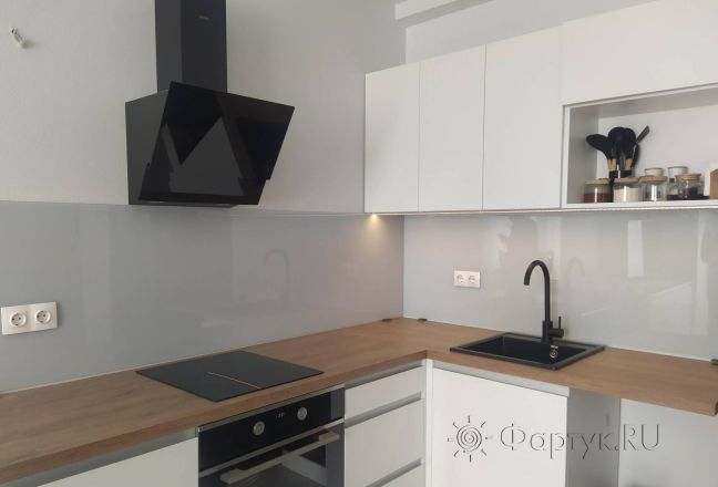 Фартук для кухни фото: однотонный цвет, заказ #ИНУТ-15502, Белая кухня.