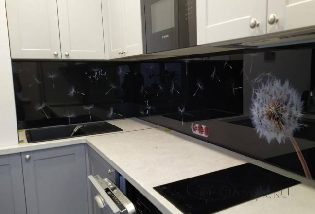 Стеновая панель фото: одуванчик на черном фоне, заказ #ИНУТ-7414, Серая кухня. Изображение 111900