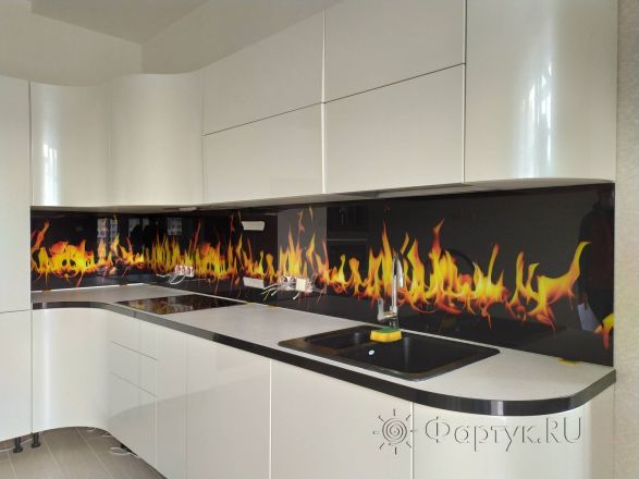 Фартук для кухни фото: огонь, заказ #ИНУТ-5975, Белая кухня.