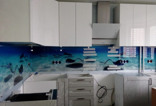 Фартук для кухни фото: океан, заказ #УТ-1119, Белая кухня.