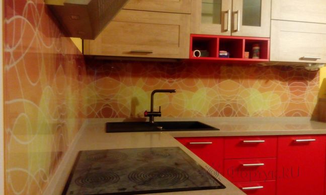 Скинали фото: оранжевая абстракция, заказ #ИНУТ-1281, Красная кухня.