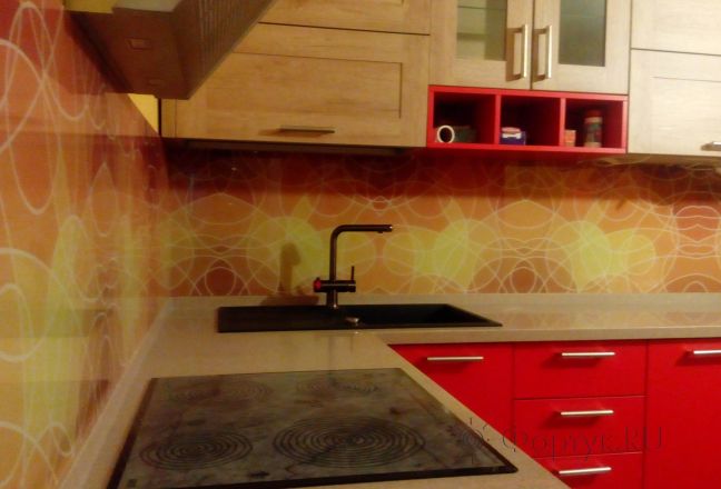 Скинали фото: оранжевая абстракция, заказ #ИНУТ-1281, Красная кухня. Изображение 110610