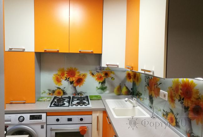 Фартук стекло фото: оранжевые букеты, заказ #ИНУТ-2179, Оранжевая кухня. Изображение 186504
