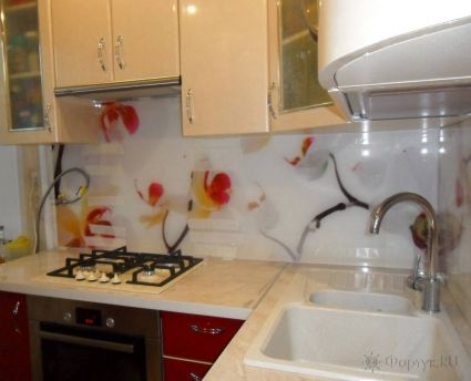 Скинали фото: оранжевые орхидеи, заказ #SN-319, Красная кухня.