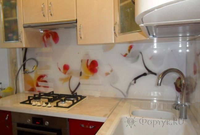 Скинали фото: оранжевые орхидеи, заказ #SN-319, Красная кухня. Изображение 111352