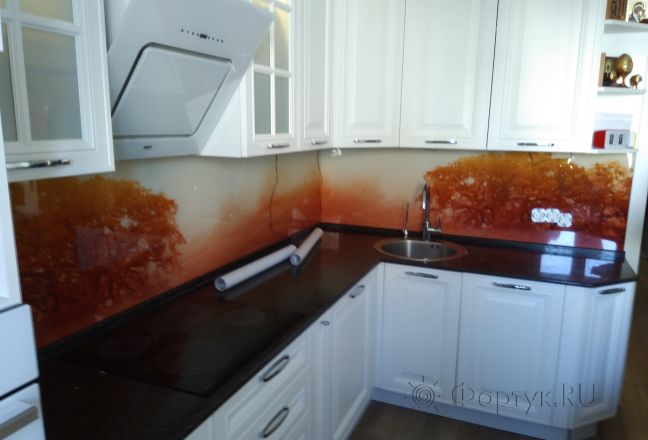 Фартук для кухни фото: оранжевый закат, заказ #ГМУТ-604, Белая кухня. Изображение 111678