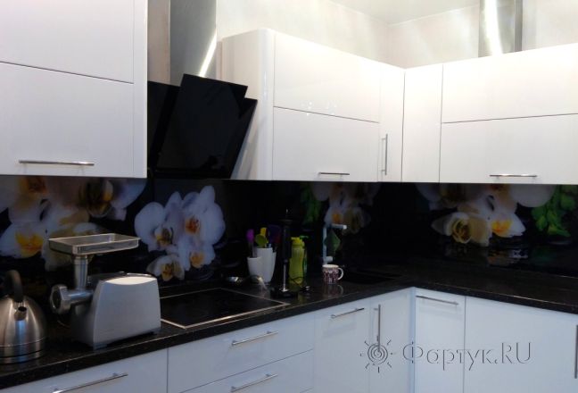 Фартук для кухни фото: орхидеи, заказ #УТ-936, Белая кухня. Изображение 80510