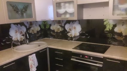 Скинали фото: орхидеи, заказ #УТ-1147, Черная кухня.