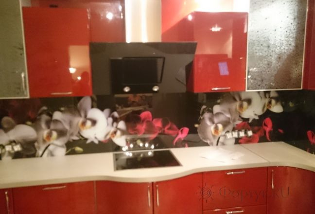 Скинали фото: орхидеи, заказ #УТ-1057, Красная кухня. Изображение 186694