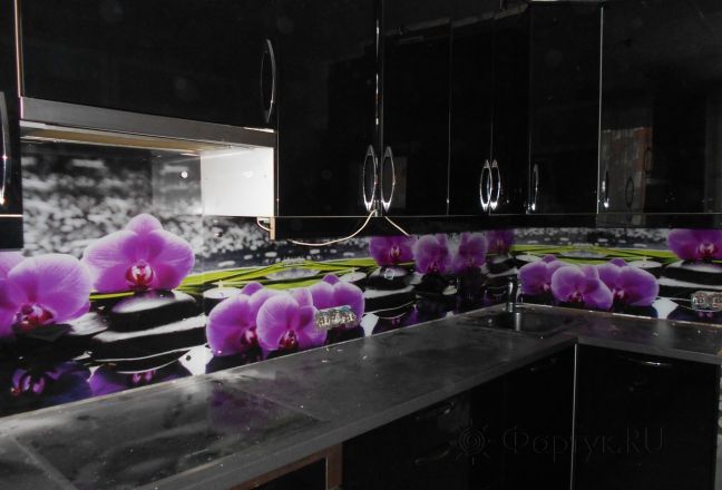 Скинали фото: орхидеи, заказ #УТ-1752, Черная кухня. Изображение 187014