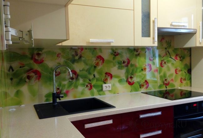 Скинали фото: орхидеи, заказ #УТ-2246, Красная кухня.