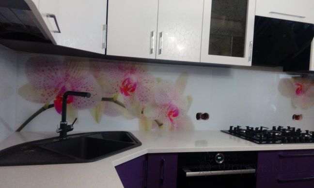 Фартук фото: орхидеи, заказ #ИНУТ-90, Фиолетовая кухня.