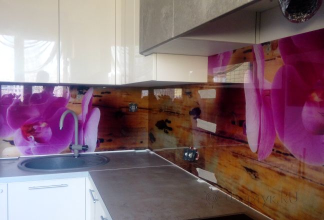 Скинали для кухни фото: орхидеи, заказ #ИНУТ-1215, Желтая кухня.