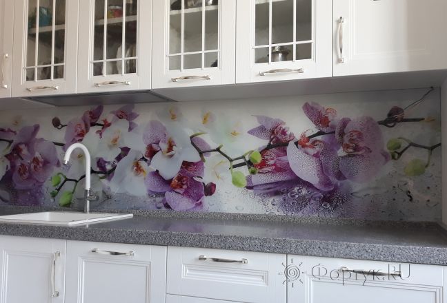 Фартук для кухни фото: орхидеи, заказ #ИНУТ-1433, Белая кухня. Изображение 186184