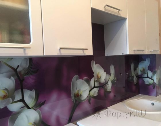 Фартук фото: орхидеи, заказ #КРУТ-1007, Фиолетовая кухня.