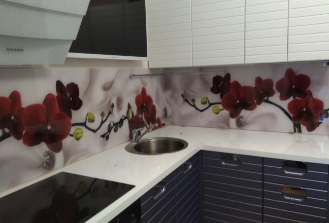 Стеновая панель фото: орхидеи, заказ #ИНУТ-3440, Серая кухня. Изображение 186016