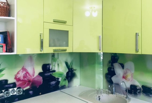 Скинали для кухни фото: орхидеи, заказ #КРУТ-1461, Зеленая кухня. Изображение 184046
