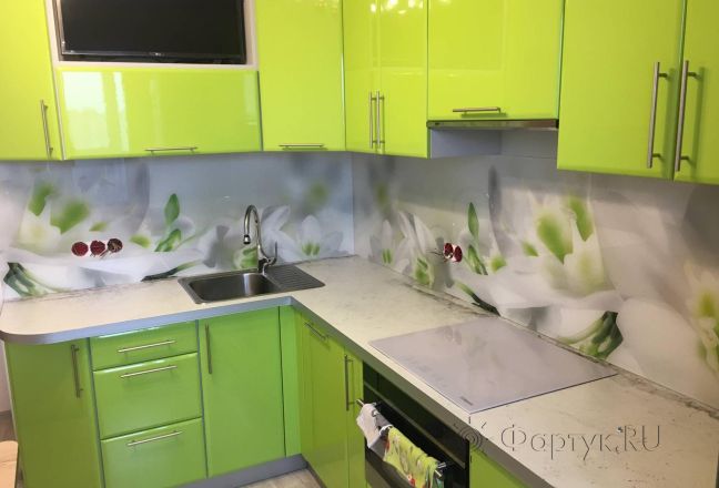 Скинали для кухни фото: орхидеи, заказ #КРУТ-1940, Зеленая кухня. Изображение 111360