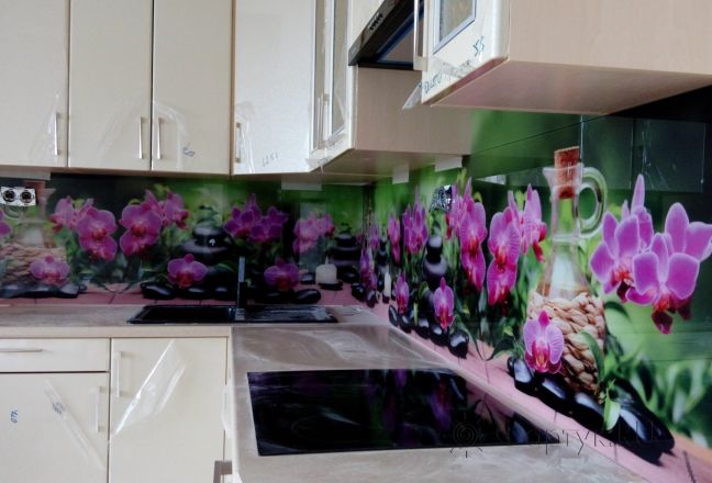 Фартук для кухни фото: орхидеи, заказ #УТ-847, Белая кухня. Изображение 111306