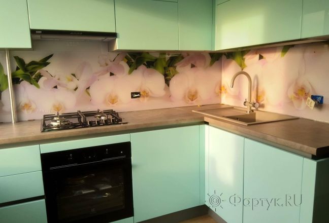Скинали для кухни фото: орхидеи белые, заказ #ИНУТ-4723, Зеленая кухня. Изображение 278426
