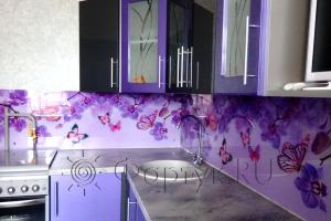 Фартук фото: орхидеи и бабочки, заказ #ГМУТ-19, Фиолетовая кухня.