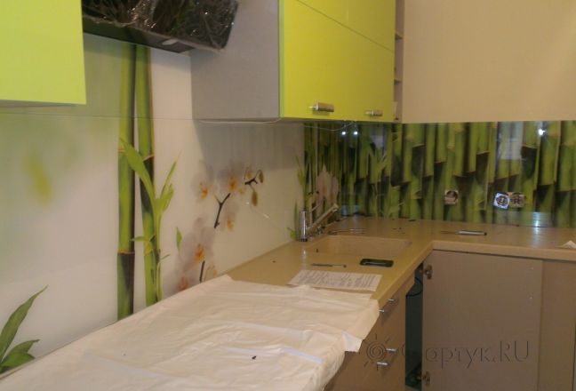 Скинали для кухни фото: орхидеи и бамбук, заказ #УТ-1293, Зеленая кухня. Изображение 87410