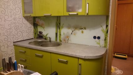 Скинали для кухни фото: орхидеи и бамбук, заказ #УТ-1810, Зеленая кухня.