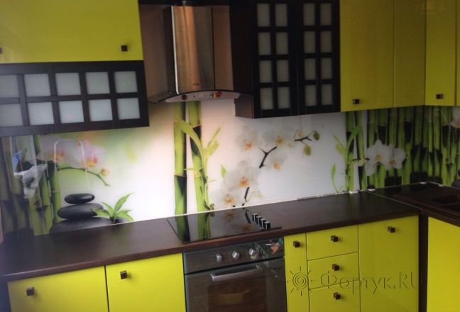 Скинали для кухни фото: орхидеи и бамбук, заказ #УТ-772, Зеленая кухня. Изображение 87410