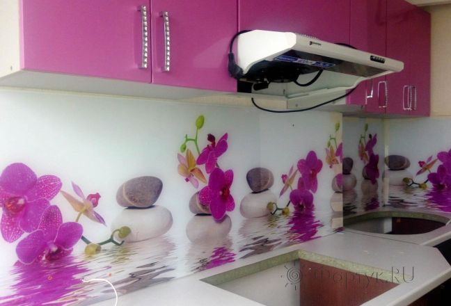 Фартук фото: орхидеи и спа-камни, заказ #УТ-1020, Фиолетовая кухня. Изображение 111302