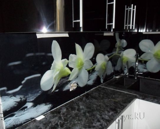 Скинали фото: орхидеи на черном фоне., заказ #SN -339, Черная кухня.