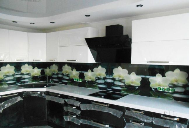 Скинали фото: орхидеи на черных камнях., заказ #S-53, Черная кухня. Изображение 111318