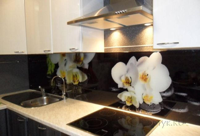 Скинали фото: орхидеи на черных камнях., заказ #УТ-228, Черная кухня. Изображение 80510