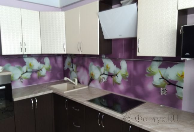 Скинали фото: орхидеи на фиолетовом фоне, заказ #ИНУТ-1052, Черная кухня. Изображение 111304
