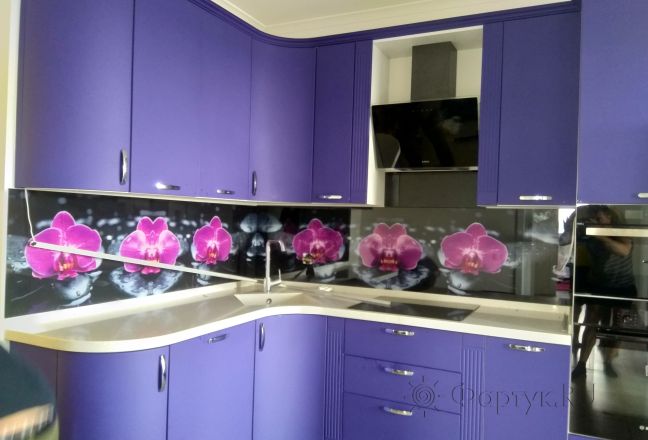 Фартук фото: орхидеи на камнях, заказ #ИНУТ-1556, Фиолетовая кухня. Изображение 184132