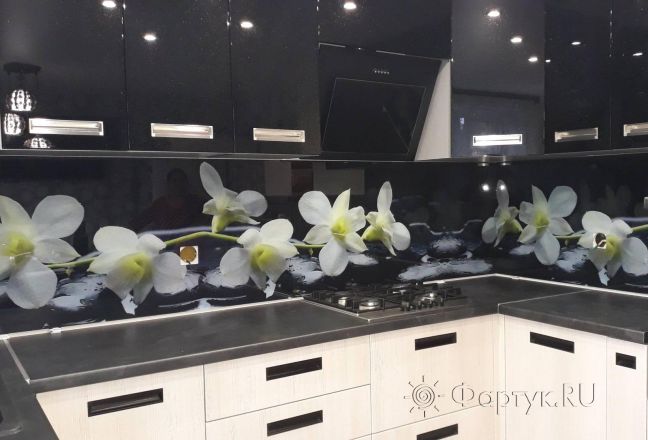 Скинали фото: орхидеи на камнях, заказ #ИНУТ-2388, Черная кухня. Изображение 113014