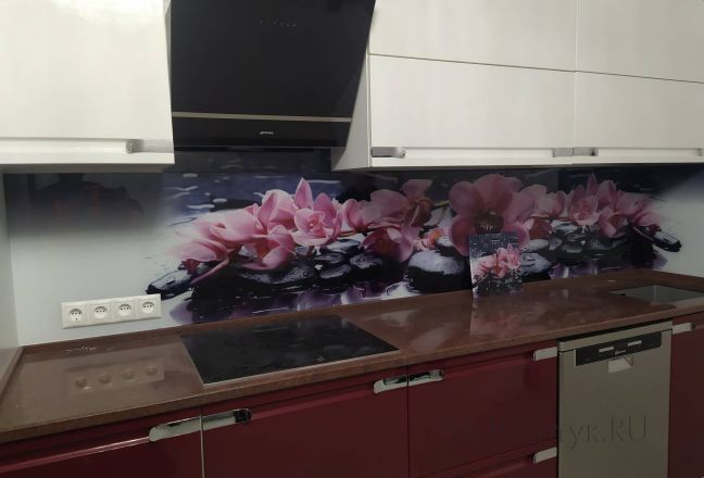 Скинали фото: орхидеи на камнях, заказ #ИНУТ-10667, Красная кухня. Изображение 80474